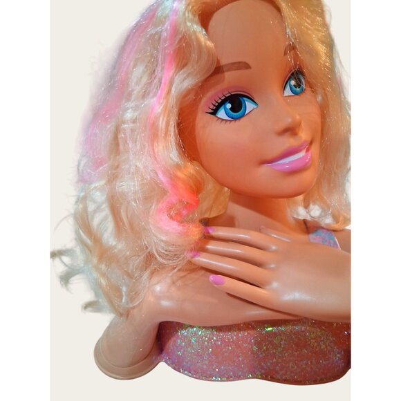 Barbie Blonde Styling Doll Head With Makeup Glittery Top RARE - Picture 2 of 12